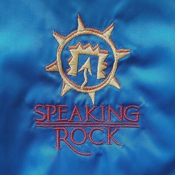 Vtg Y2K Speaking Rock faux satin snap up oversized bomber jacket - Picture 5 of 14